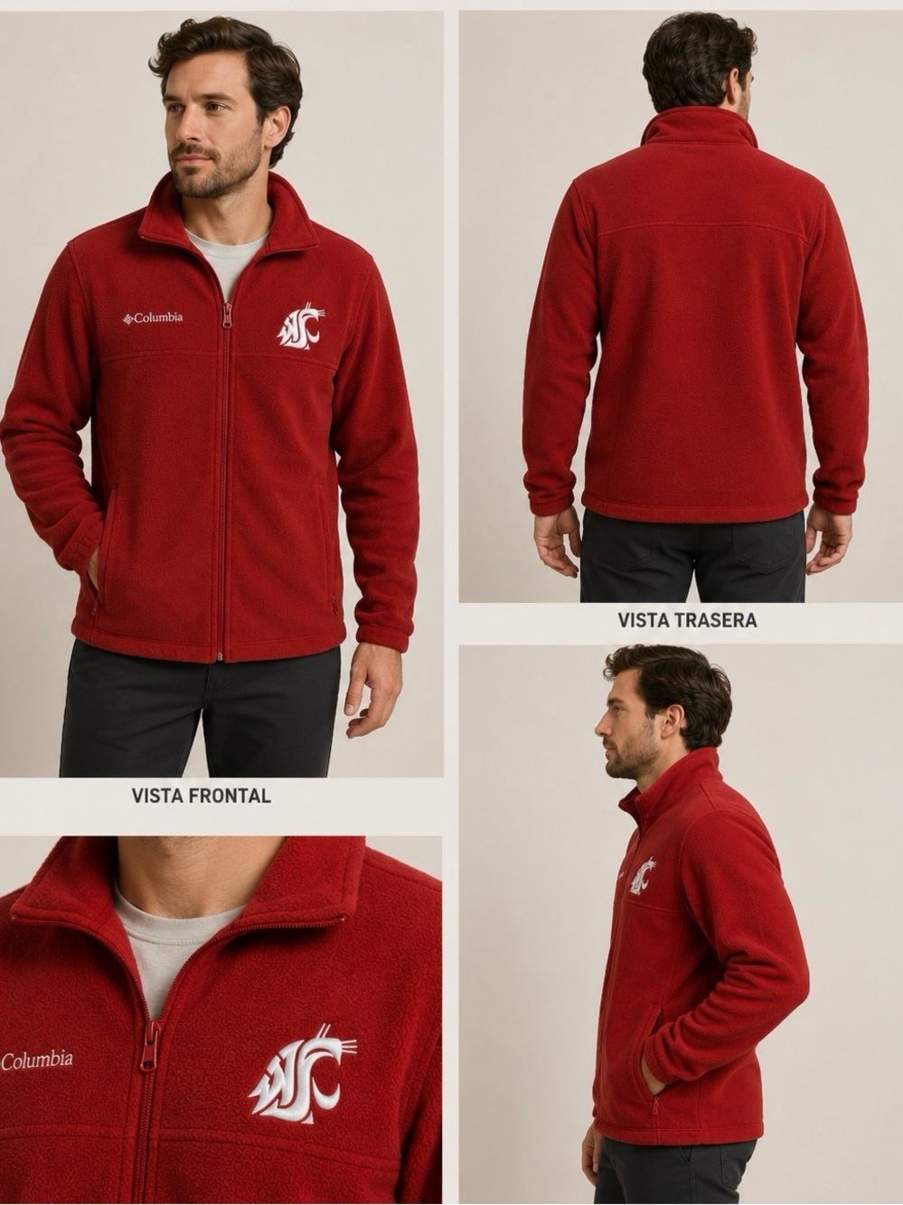 Columbia Red Full-Zip Fleece Jacket with WSU Cougars logo size Small